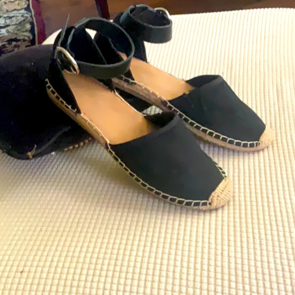 Black and tan Ulta suede flats with ankle strap